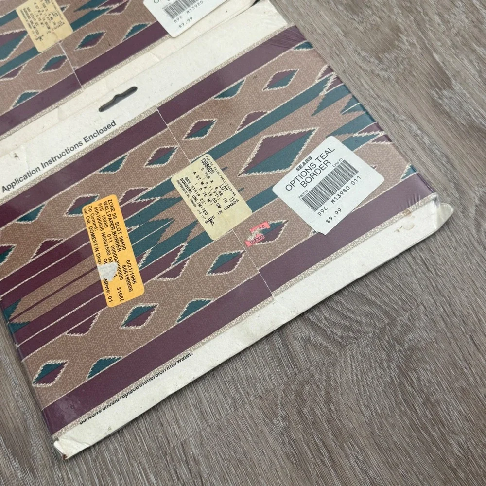 Vintage Colormate Southwestern Wallpaper Border 2 Rolls Teal Burgundy 1995 Sears